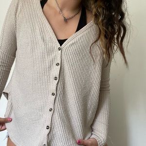 Oversized beige buttondown Free people style Tunic